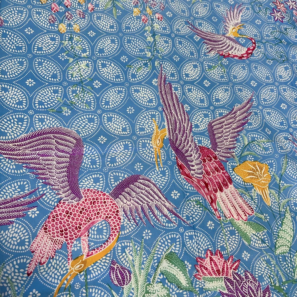 Storks by the Lake with flowers Kawung - Blue Storks by the Lake with flowers Kawung - Blue